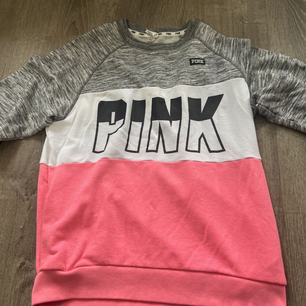 Colorblock Logo Victoria's Secret PINK Crew Sweatshirt Women’s Sz Small